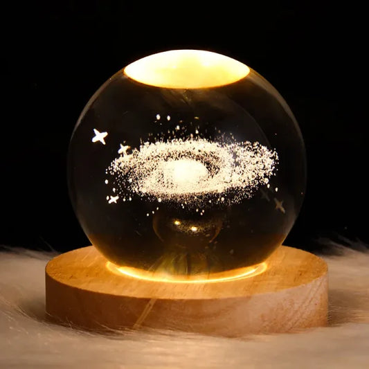 Crystal Ball Night Light Glowing Planet Galaxy Astronaut 3d Moon Table Lamp Usb (random Design)